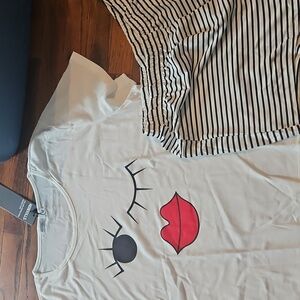 SHEIN Eyelashes and Lips T Shirt, Shorts, Pajama Set